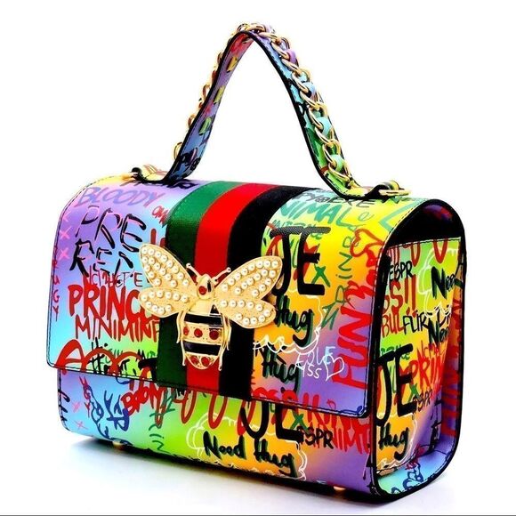 ⭐️Host Pick⭐️2-N-1 Grafitti Print Queen Bee Stripe Boxy Satchel - Picture 9 of 10